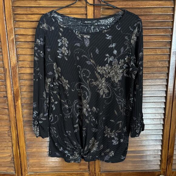 Alyx Tops - ALYX Women's Top - Black Floral, Long Sleeve Blouse - Size Large, Stretch